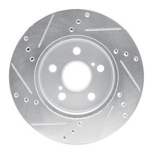 Toyota Prius Brake Rotor (1) - Front Right - R1 Concepts - Drilled & Slotted - Silver - `16-`22